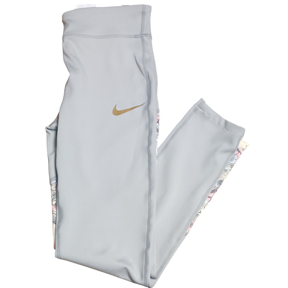 Nike Girls One TGT Energy Leggings XL Gray Floral Print Dri-FIT Training Pants - Picture 7 of 16
